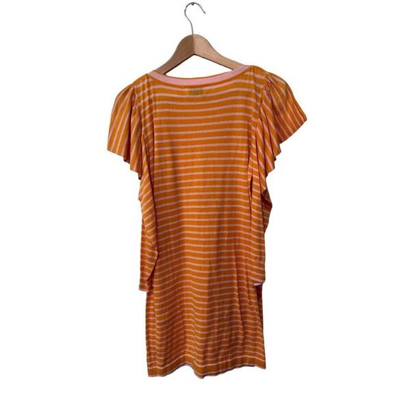 Tanya Taylor Striped Flutter Sleeve Mini Dress Pink Tangerine Orange Size Medium - Picture 7 of 13